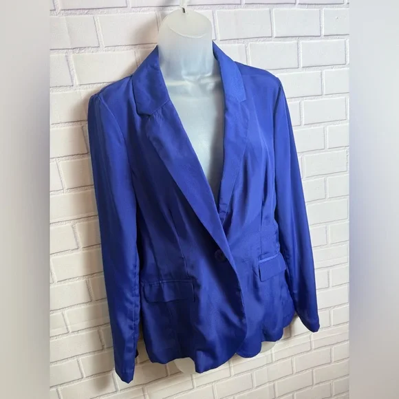 Dana Buchman Royal Blue Satin Blazer Size 8 Single Button Career Jacket - Picture 7 of 14
